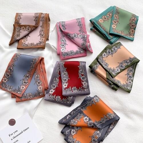 2021 Fashion Floral Print Scarf Womens Silk Scarf Skinny Tied Handbag Ribbon Long Scarf Female Headscarf Luxury Brand