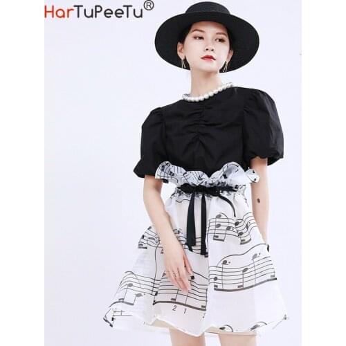 2020 Summer Tulle Skirt Women Lace-up Mini Tutu Skirts with Detachable Lining 2 Styles Wear Chopin Note High Waist Two Pieces
