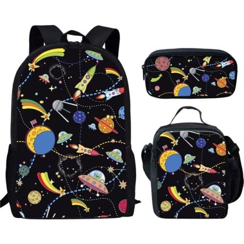 Cartoon Planets Print Kids School Bags Set 3PCS Children Space Cosmic Rocket Boys Girls Backpack Children Bookbags