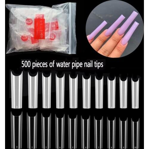 500Pcs Acrylic Fake Nail Art Long C Curved Nails False Nail Tips For Manicure Extra Transparent Natural Press On Nails