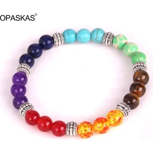 7 Chakra Healing Beaded Bracelet Rainbow Color Natural Stone Beads Wrist Jewelry PT