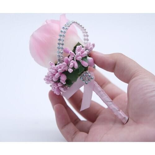 5Pieces/Bag Handmade Wedding Boutonniere Groom Groomsman Corsage Artificial Flower Light Pink Silk Rose Party Mens Suit Brooch