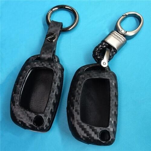 Black Carbon Fiber Car Silicone Key Case For Hyundai Creta I10 I20 Tucson Elantra Santa Fe 3 Button Remote Flip Fob Cover
