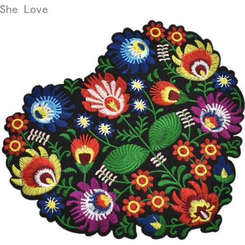 Chzimade Heart Shape Flower Embroidery Applique Patches for Clothing Iron on Patch Applique for DIY Fashion Clothes Jackets