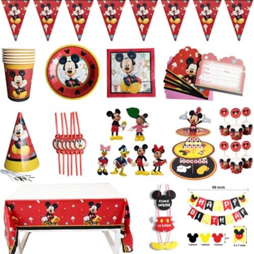 Cartoon Red Mickey Mouse Image Party Decorations Childrens Birthday Party Tablecloth Plate Cup Napkin Balloon Happy Birthday