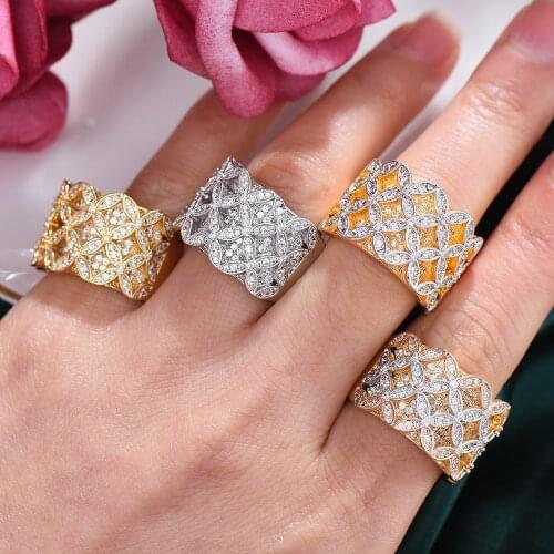 GODKI BIG Fashion Luxury Lucky Flower Statement Rings for Women Bridal Engagement Wedding Jewelry Baguette Zircon CZ Rings