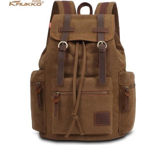 KAUKKO Canvas Backpack Shoulders Bag Zipper Anti-scratch Sport Travel Bag Laptop Backpack Schoolbag Knapsack Rucksack