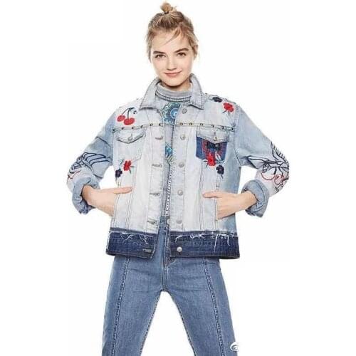 Spanish Loose Floral Embroidery Top Denim Jacket
