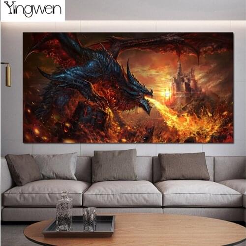 Fierce Fire-Breathing Dragon Picture 5D DIY Diamond Painting Full Diamond Mosaic Embroidery Cross Stitch Kits Castle Home Decor