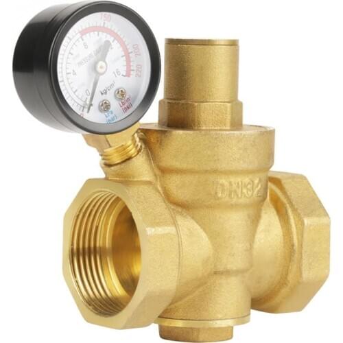 Pressure Regulator Valve BSP DN32 Brass Water Pressure Reducing Valve with Adjustable Gauge Flow