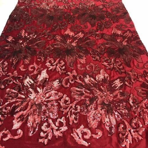 Classical Design Nigeria tulle mesh lace sequins lace fabric fabric red africa lace fabric for wedding dress J19452