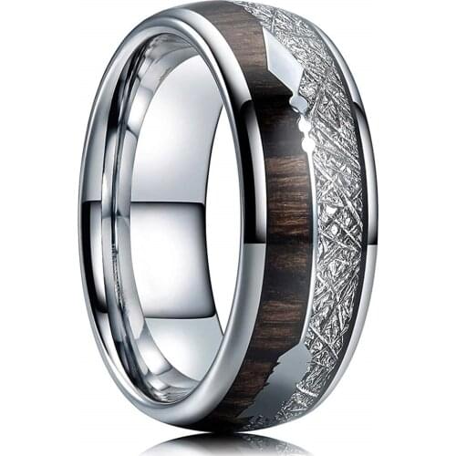 2021 New Fashion Man Stainless Steel Rings Inlay Wood Meteorite Arrow Party Ring Wedding Band For Men Jewelry Decoration
