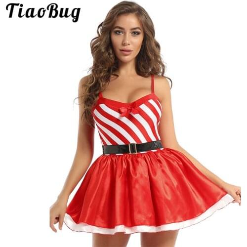 TiaoBug Stage Performance Red Christmas Jazz Dance Costume Women Ballet Leotard Tutu Dress Miss Claus Cosplay Xmas Rave Outfit