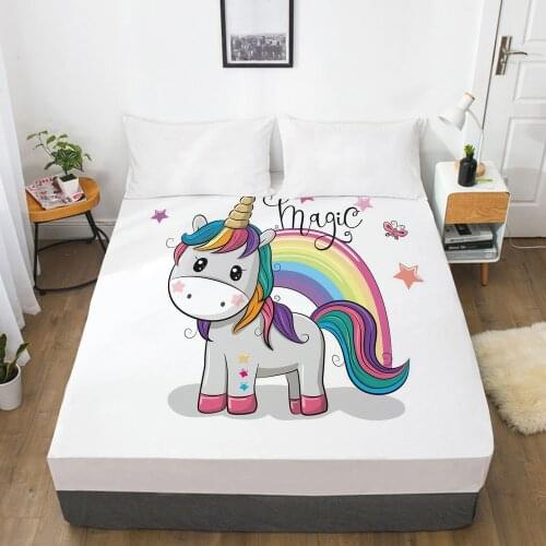 Unicorn Cartoon Fitted Sheets Mattress Cover With Elastic Band 3D Bed Sheet Linens For Children Kids Baby Girls Boys 135x200