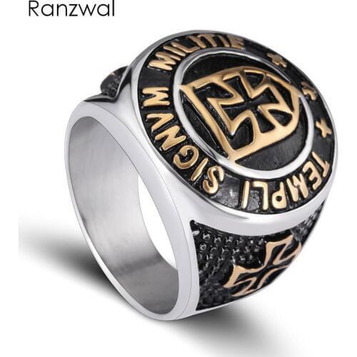 Ranzwal Crusader Cross Stainless Steel Rings for Men Punk Rock Templar Knight Ring US SIZE 7~13 MRI013