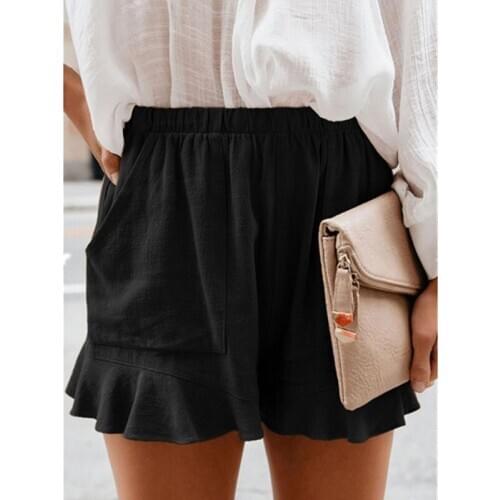 2020 Multi-color Fashion Womens Shorts Lady Casual Cotton Solid High Waist Ruffle Loose Shorts