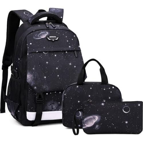 Boys Backpacks Primary Junior High School Bag Kids Bookbag 3 in 1 Casual Daypack Set Fashion Starry Sky Printed Durable Tote Bag