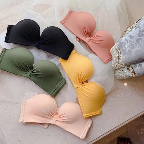 Sugar gathered anti-sagging sexy and comfortable half-cup glossy strapless non-slip womens bra