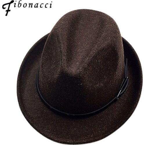 Fibonacci Hat Classic Winter Mens Imitate Wool Hat Jazz Fedora Belt Women Wide Brim Trilby Gray Brown Felt Top Hats Gentleman