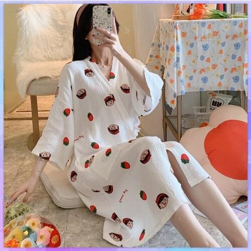 Cute Peach Womens Cotton Wedding Kimono Robe Sleepwear Bridesmaid Pajamas Bathrobe Nightgown Spa Bridal Robes Dressing Gown