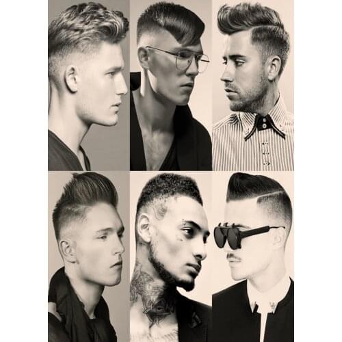 Mix Business Carving Hairstyle Vintage Brown Kraft Paper Short Beard Poster Wall Stickers Painting Elegant Haircuts for Men