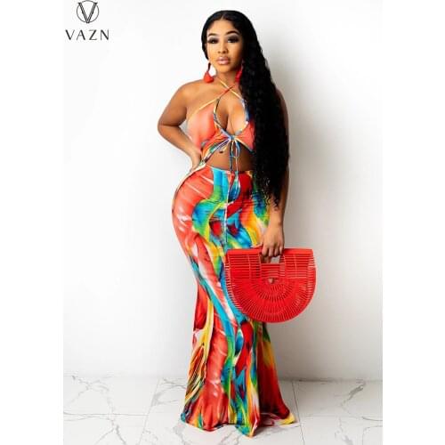 VAZN 2021 INS Vintage Mermaid Long Dress Sexy Hater Off Shoulder Backless Hollow Out Sexy Club Women For Evening Robe