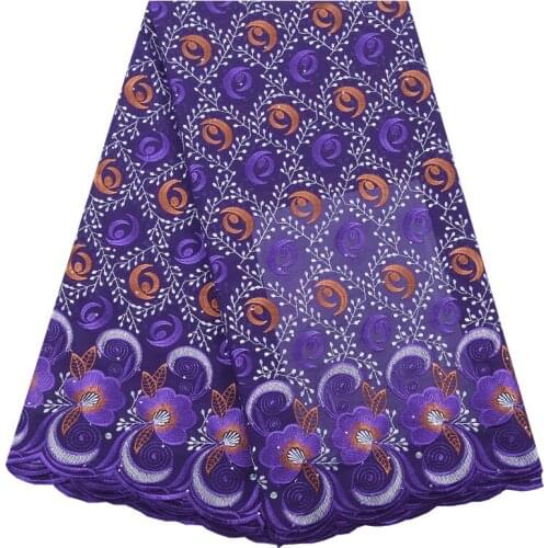 Zhenguiru High Quality Purple Cotton African Fabric Beautiful Swiss Voile Fabric Bright Diamond Nigerian Fabric For Party A2131