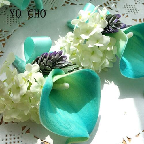 YO CHO Wedding Wrist Corsage Bracelet PU Calla Bridesmaid Wrist Flower Wedding Bracelets for Women Groom Boutonniere Buttonhole