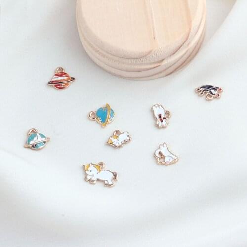 10pcs Korean Lovely Star Rabbit one-horned Earrings For Women Gold Color Universe Planet Circle Pendant Jewelry Accessories