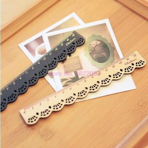 1000pcs/lot Beautiful Stylish Korea Zakka Kawaii Stationery Lace Brown Wood Ruler Sewing Ruler Office School Supplies