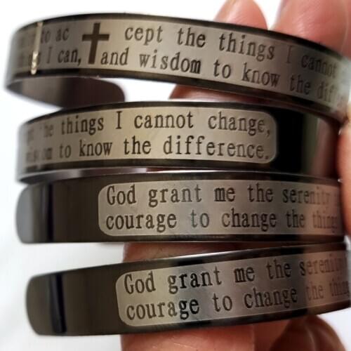 12pcs English Serenity prayer Stainless steel cuff Bracelets Mens Fashon Wristbands Wholesale Bangles Jewelry