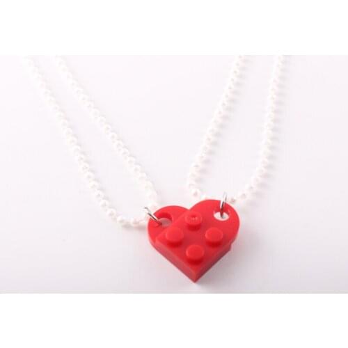 2pcs Trendy Couples Brick Heart Pendant Shaped Necklace Friendship Jewelry Made with Building Blocks Elements Valentines