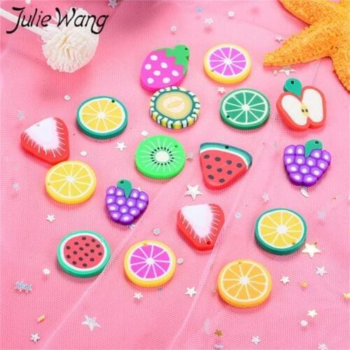 Julie Wang 20PCS Resin Fruit Charms Slime Orange Apple Strawberry Pendants Jewelry Making Accessory Table Decor Props