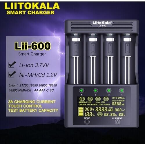2020 New original LiitoKala Lii-600 Battery Charger For Li-ion 3.7V NiMH 1.2V battery Suitable 18650 26650 21700 26700 AA AAA