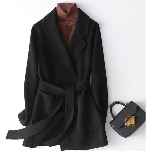 2021 double-sided 100% overcoat autumn winter mid-long anti-season bathrobe slim cashmere wool Blends Oversize