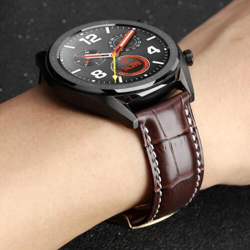 22mm Leather Watch Band for Huawei watch GT For Amazfit Stratos 2/2S honor magic watch 2 Deployment Buckle Replacement Strap