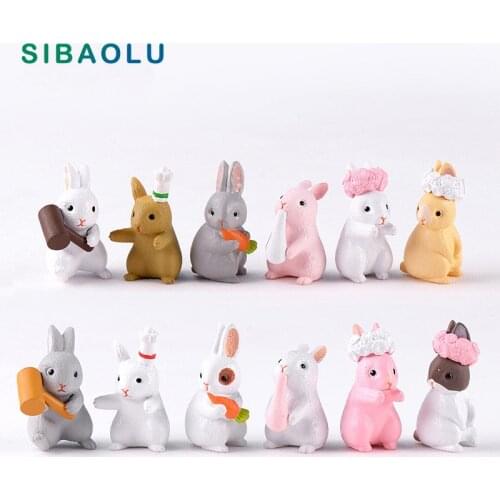 3pcs Rabbit Family Figurine Miniature Animal Decoration mini fairy garden Cartoon animal statue resin craft Home Car Decoration
