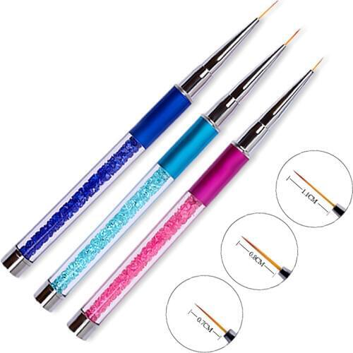 3PCS x Crystal Rhinestone Acrylic UV Gel Polish Brush Makeup Flower Drawing Line Pen Nail Art Manicure Tools Nail Accessories