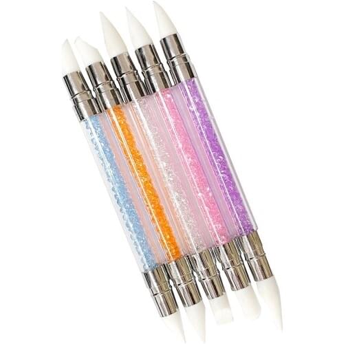 5Pcs/set Nail Art Silicone Brush Dual-head Carving Painting Pencil 10 Tips Glitter Powder Manicure Dotting Brush Nail Tips Tool