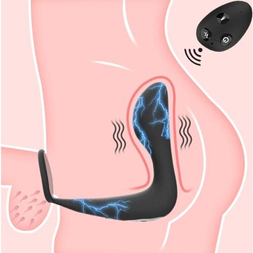Electric Shock Anal Vibrator Wireless Remote Control Butt Plug With Delay Ejaculation Penis Ring Male Prostate Massager Sex Toys