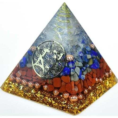 Aura Crystal Orgonite Pyramid Energy Decoration Handmade Resin Decorative Craft Jewelry Bring Good Luck Throat Wheel C0123