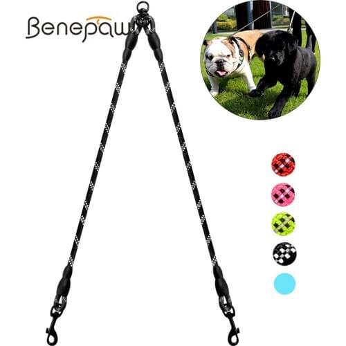 Benepaw Durable Double Dog Leash Coupler Reflective Strong Dual Pet Leash Lead 360° No Tangle For Small Medium Large Dogs