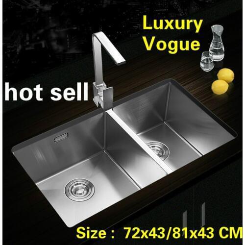 Free shipping Individuality fashion manual sink double groove ordinary food grade 304 stainless steel hot sell 72x43/81x43 CM