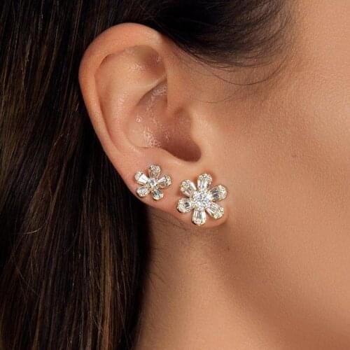 Sparking bling cz flower stud elegance high quality women earring