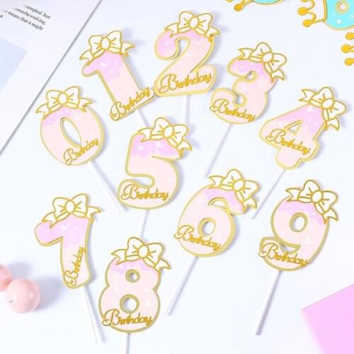 Bowkot Crown Number Cake Toppers Baby Shower Decoration Birthday Party Cake Insert Cake Decoration Wedding Cakes Dessert Decor