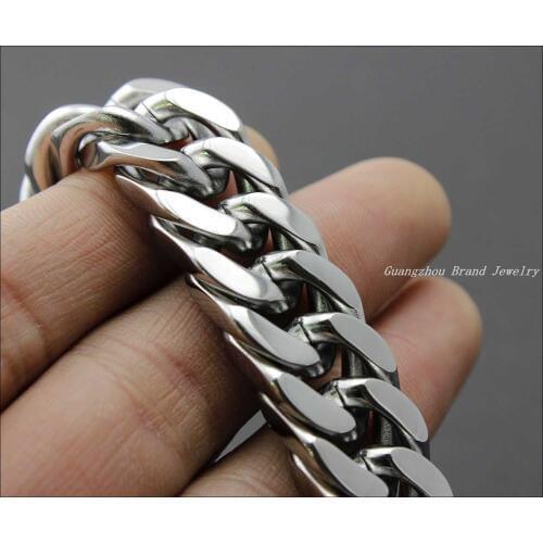 15mm High Polished Mens Bracelet 316L Stainless Steel Silver color Curb Chain Mens Boys Bracelet Bangle 8"/9" Fashion Jewelry