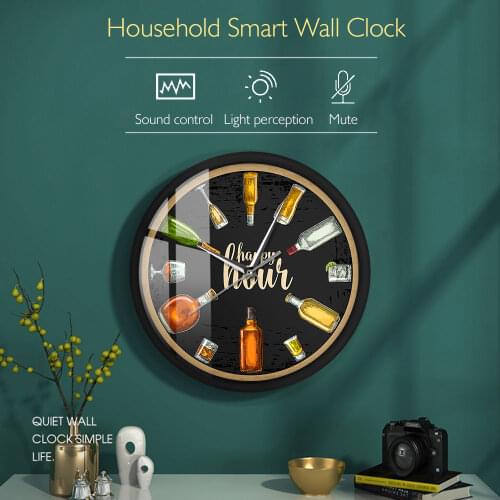 Home Decor Beer Time Wine Booze Metal Frame LED Wall Watch Clocks Sound Control Cave Pub Bar Alcohol Art Decoration Salon