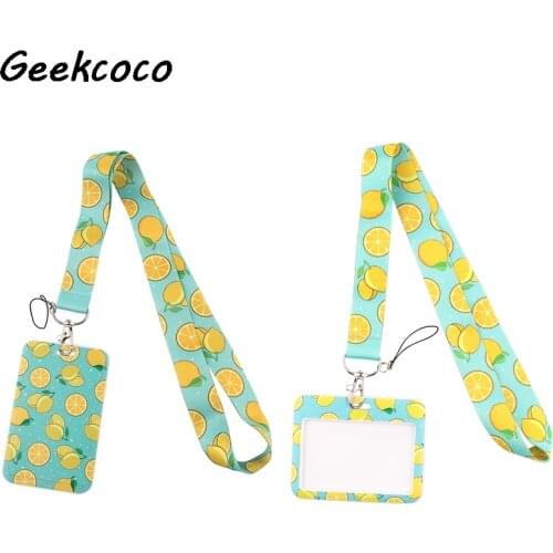 J2696 Cartoon Lemon Necklack Lanyard Key Gym Strap Multifunction Mobile Phone With Card Holder Cover For Fans