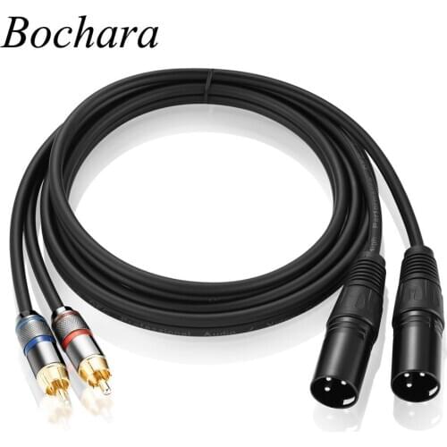 Bochara 1.5m 2RCA Jack Male to Dual XLR Male Cable OFC AUX Audio Cable Shileded For Amplifier Mixer