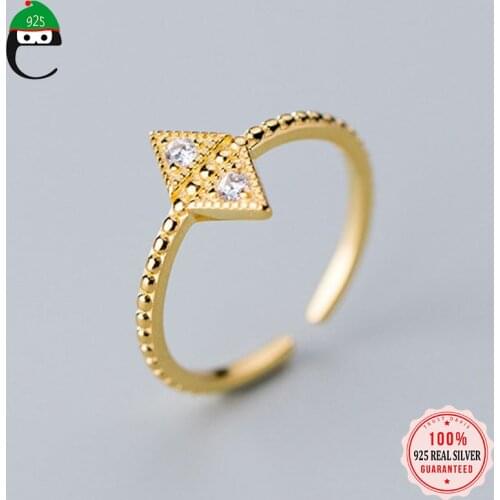 ElfoPlataSi Authentic 925 Sterling Silver Fashion Sweet Geometric CZ Open Finger Ring For Women Wedding Fine Jewelry Gift DD733